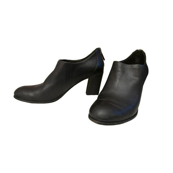 Eileen Fisher Black Leather Quote Boots Size 10 3" Block Heel Minimalist Zipper - Picture 2 of 7